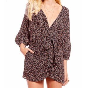 Free People XS Extra Small Clara Black Floral Ditsy Print Mini Tunic Dress Boho